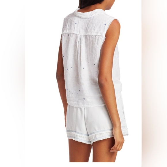 Bella Dahl Tie Hem Speckled Sleeveless Linen Top Size L NWT - Picture 3 of 15